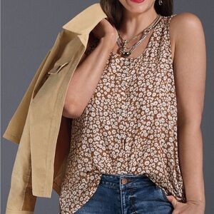 CAbi Lark Top Floral racer back tank with button front sz small 4358